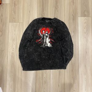 Tim Burton’s Corpse Bride Acid Wash Tee Black Red Graphic Shirt Women's L